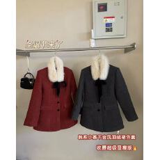 批发韩系高级感重工烫钻真狐狸毛小香风羽绒<b class='q'>西装</b>裙保暖显瘦