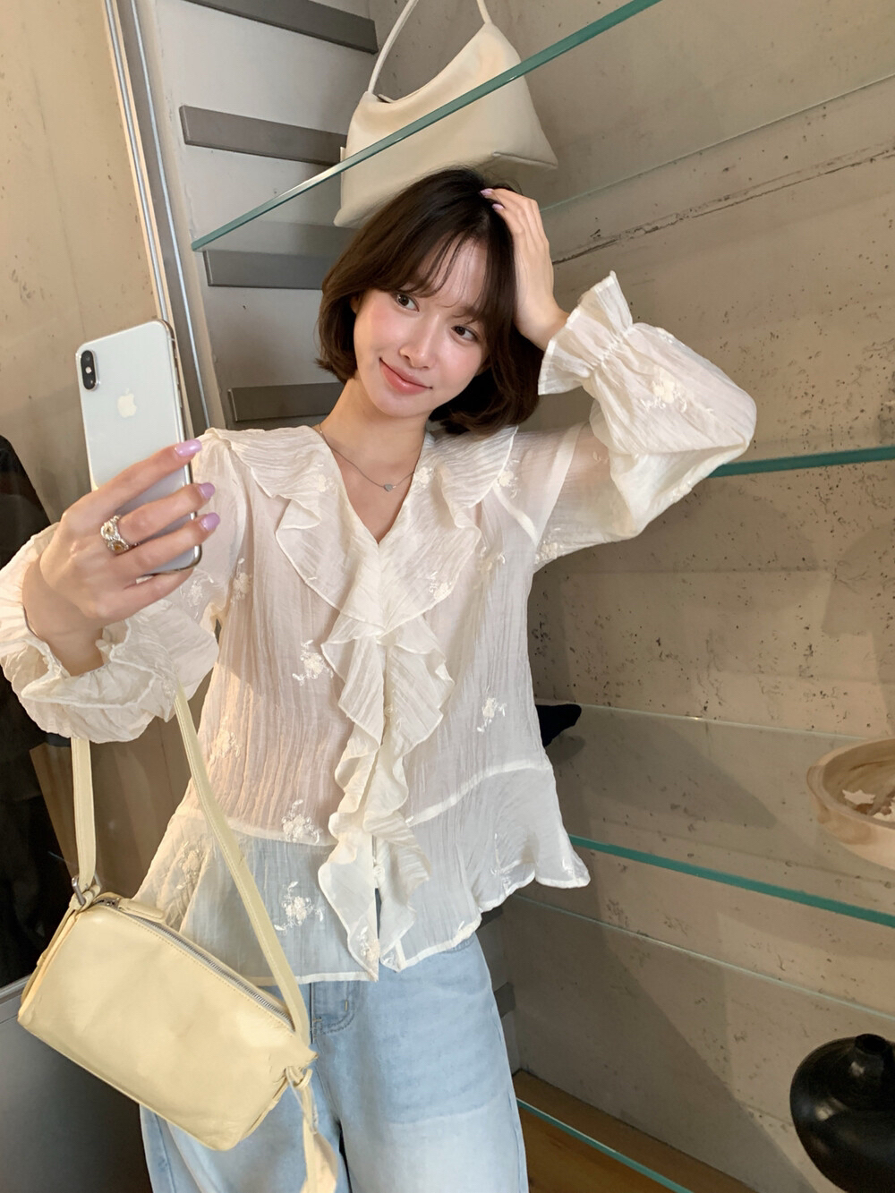 26 봄 요정 가스 어린이 무거운 작업 자수 레이스 칼라 작은 셔츠