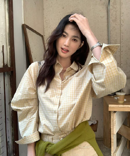 품격 체크무늬 한 부서 분위기 센스 체크무늬 품격 루즈핏 셔츠