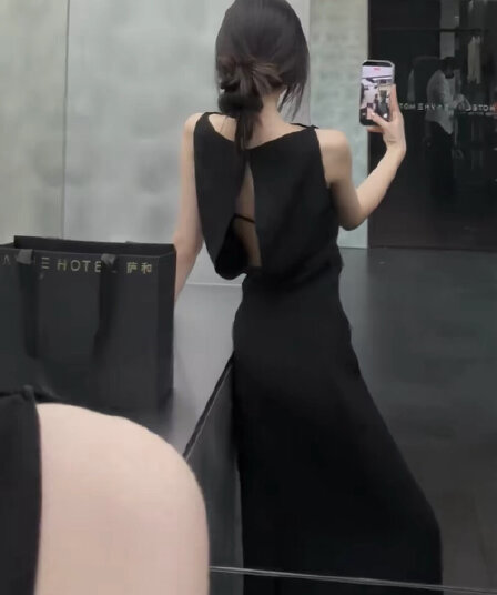 여름 켜기 새로운 대 여성 주님 고급 센스 착용 가져 가라. 품격 검정색 디자인 섹션 드레스