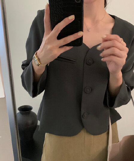 가을 켜기 새로운 ins 한 부서 광장 칼라 미니멀리즘 품격 절묘한 패키지 버클 정장 짧은 외투