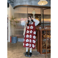 批发实拍减龄百搭植绒提花手工<b class='q'>钉珠</b>长款开衫无袖马甲<b class='q'>连衣裙</b>棉纱衬衫裙