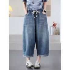 批发非实拍牛仔灯笼裤女<b class='q'>松紧</b>腰休闲百搭宽松显瘦夏季薄款阔腿九分裤女