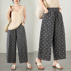 批发实拍 复古印花全棉<b class='q'>牛仔裤</b>女<b class='q'>松紧</b>腰显瘦宽松休闲裤阔腿裤直筒裤