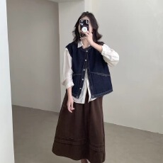 批发设计感叠穿<b class='q'>牛仔</b>马甲<b class='q'>背心</b>女秋季宽松短外套外搭坎肩上衣