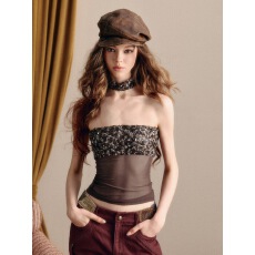 批发【12.23新品】wooha 吾哈2026早春新款性感亮片网纱弹力抹胸上衣