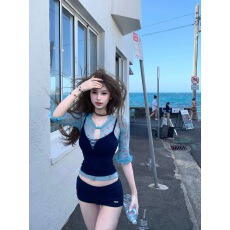 批发Tongiiuu 甜薇少女 碎花<b class='q'>网纱</b>短袖T恤女修身显瘦吊带背心套装夏季