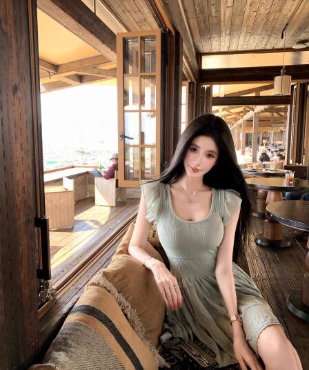 barbchill 박하 남자 웨이브 작은 날다 소매 니트 여성 드레스 여름 작은 키 쇼트 스타일 허리 수축 A라인 스커트
