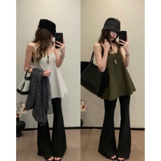 WULI多多 韩女叠搭*小个子针织A字两穿杏色绿色针织吊带背心