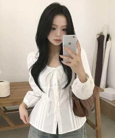 한국 chic 프랑스식 몸매 가꾸기 레이스업 다용도 슬림해 보이는 긴팔 여성 셔츠