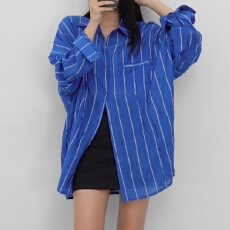 韩版春夏设计感内衬口袋条纹衬衫宽松懒惰风休闲防晒衣女上衣外套