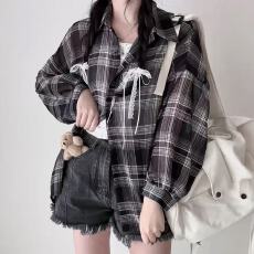 批发<b class='q'>韩版</b>夏季薄款透视装格子衬衫休闲百搭防晒衣女小众宽松上衣外套潮