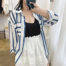 韩版春夏经典条纹衬衫双口袋设计感宽松百搭长袖上衣防晒衣外套女