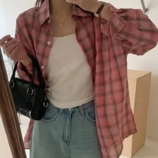 批发韩版春经典格子衬衫休闲宽松百搭原宿风大码长袖小众<b class='q'>防晒</b>衣女外套