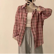 批发<b class='q'>韩版</b>春季经典格子衬衫宽松<b class='q'>长袖</b>oversize<b class='q'>长袖</b>宽松百搭上衣外套女潮