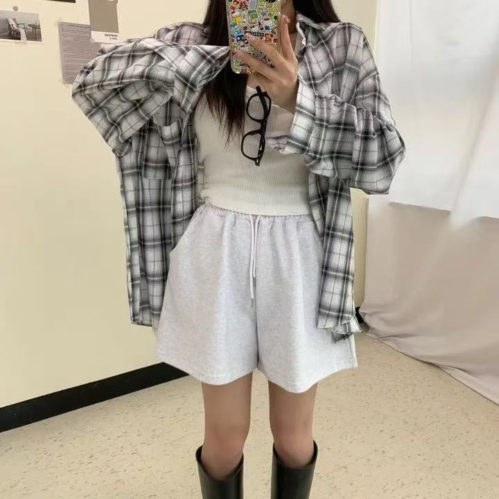 한국 스타일 봄 체크무늬 루즈핏 셔츠 패션 게으른 바람 긴팔 캐주얼 다용도 맨위 셔츠 여성 패션 재킷