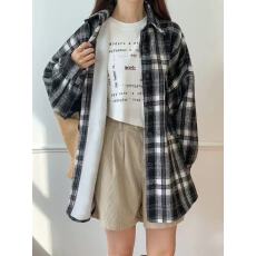 批发韩版<b class='q'>冬</b>季格子加绒衬衫原宿风设计感长袖休闲百搭保暖上衣外套女潮