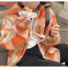 批发韩版<b class='q'>冬</b>季圈圈毛格子衬衫懒惰风休闲chic时尚宽松长袖百搭毛呢外套