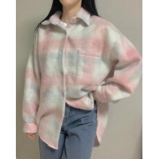 批发简约落肩毛呢格子衬衫韩版<b class='q'>春</b>季oversize宽松上衣外套女百搭衬衣女