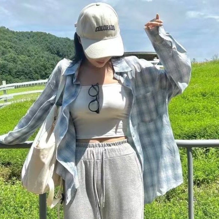한국 스타일 여름 클래식 격자 무늬 셔츠 하라주쿠 스타일 캐주얼 루즈핏 빅 사이즈 다용도 긴팔 재킷 맨위 자외선 차단 의류