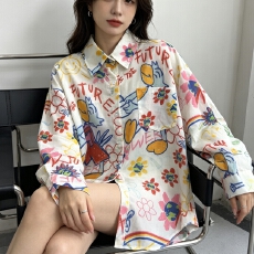 批发韩风夏季童趣涂鸦印花棉麻<b class='q'>衬衫</b>休闲宽松上衣百搭<b class='q'>衬衣</b>女外套防晒衣