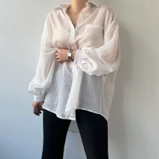 批发<b class='q'>韩版</b>夏季薄款条纹透视装衬衫原宿风休闲宽松长袖上衣防晒衣<b class='q'>外套</b>女