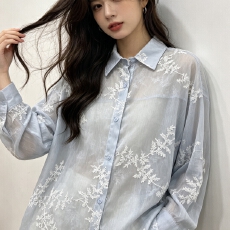 批发韩版夏季花卉透视装<b class='q'>衬衫</b>原宿风休闲宽松百搭长袖<b class='q'>外套</b>上衣防晒衣潮