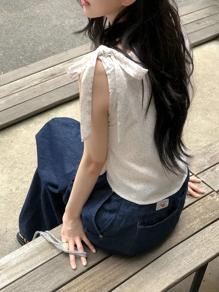 프렌치 감성 원숄더 민소매 상의 상세 이미지 1