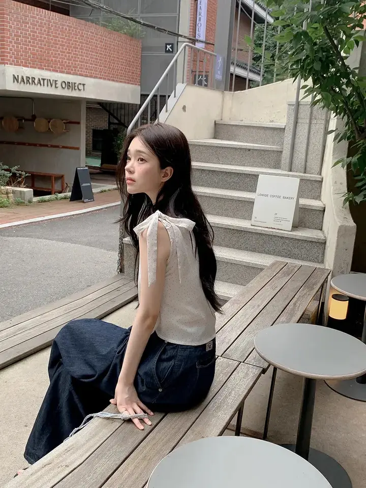 프렌치 감성 원숄더 민소매 상의 상세 이미지 2