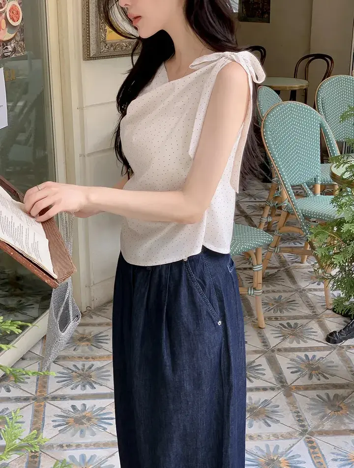 프렌치 감성 원숄더 민소매 상의 상세 이미지 6