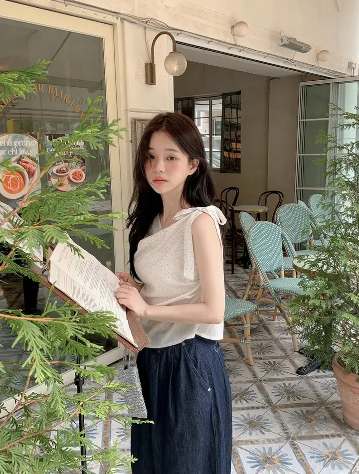 프렌치 감성 원숄더 민소매 상의 상세 이미지 7
