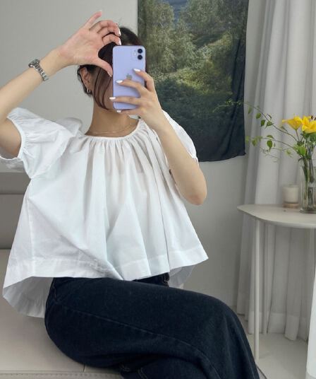 chic 한 부서 여름 프랑스식 미니멀리즘 양면 착용 주름 장식 스트랩 디자인 센스 반팔 셔츠 셔츠
