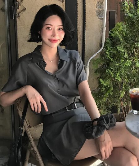 chic 한국 스타일 여름 패션 레트로 폴로 칼라 주간 실크 쉬폰 셔츠 하이웨이스트 작은 대중 방귀 커튼 바지 세트