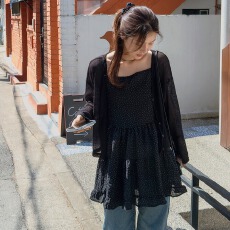 批发INS韩系甜美减龄小众气质圆点波点<b class='q'>雪纺</b>叠穿百搭背心吊带<b class='q'>连衣裙</b>