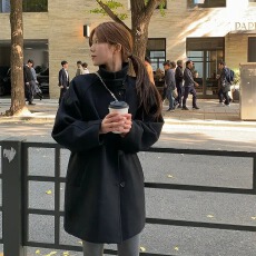 批发chic 韩版冬季复古英伦高级感立领单排扣百搭加厚毛呢子大衣外套