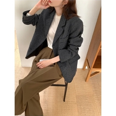 批发chic <b class='q'>韩国</b>秋冬复古气质高级感西装领气质休闲百搭毛呢西服外套