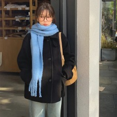 批发chic 韩国<b class='q'>冬</b>季新款复古英伦高领单排扣气质百搭毛呢子外套大衣