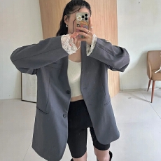 批发chic 韩系秋季法式温柔<b class='q'>蕾丝</b>花边小众V领简约百搭夹克西装外套