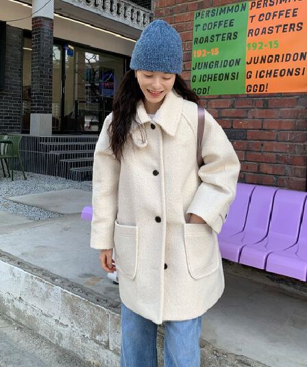 chic 한 부서 겨울 부드러운 패션 스탠드 칼라 보온 솜을 넣은 두꺼운 서클 뭐라구? 모직 바람막이 외투