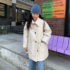 批发chic 韩系冬季温柔时尚立领保暖夹棉加厚圈圈呢毛呢风衣<b class='q'>外套</b>大衣