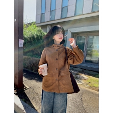 批发chic 韩国秋冬复古美拉德工装休闲单排扣宽松麂皮绒<b class='q'>风衣</b>外套