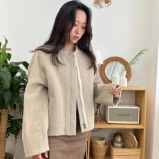 批发chic 秋冬韩版复古小众设计感立领拉链休闲百搭夹克毛呢子外套