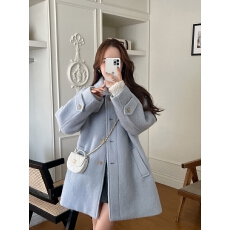 批发chic 韩系温柔气质法式甜美高级感别致翻领加厚毛呢大衣外套