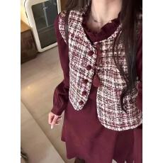 批发chic 秋季新款韩版小香风马甲法式复古灯芯绒学院风<b class='q'>连衣裙</b>套装