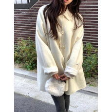 批发韩系冬季法式温柔甜美减龄气质花边设计感宽松百搭毛呢外套大衣