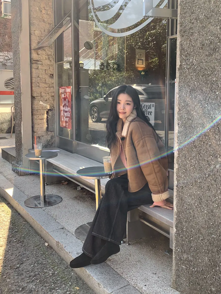 빈티지 폴드 칼라 단추 양털 숏 아우터 상세 이미지 1