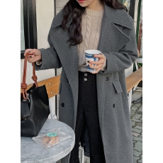 批发chic韩国冬季法式气质西装领双排扣高级感小众中长款毛呢外套大衣