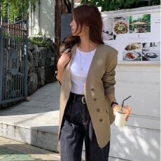 批发ins 韩系秋冬法式简约高级感V领单排扣百搭夹克西装外套