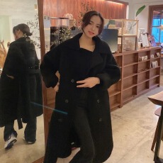批发chic 韩版秋冬简约大气翻领气质百搭羊羔毛一体<b class='q'>双排扣</b>大衣外套