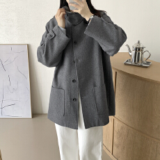 批发chic 韩版冬季复古简约翻领口袋单排扣英伦休闲毛呢风衣外套大衣